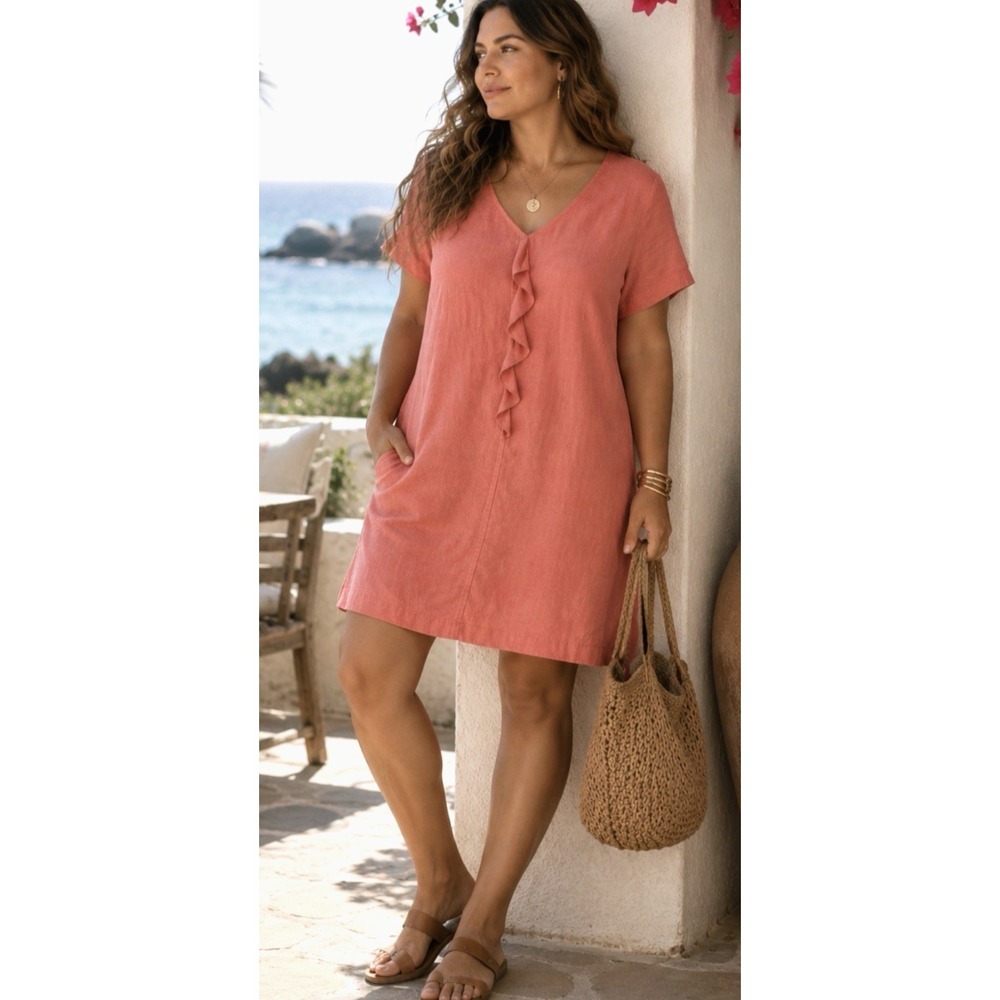 Hot Cotton Linen‎ Resort Shift Dress Size XL Lagenlook Beach Vaca Cruise Travel